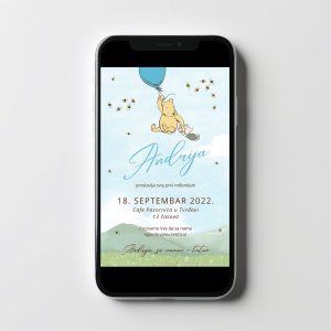 Elektronska rođendanska pozivnica za dečaka sa motivom Winnie the Pooh u pastelnim bojama